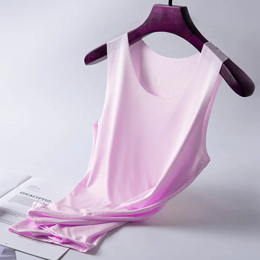 Women Bottoming Vest Sleeveless Ice Silk Seamless Stretchy Round Neck Dry Dry Cooling Camisole Summer Office Vacation Basic Top