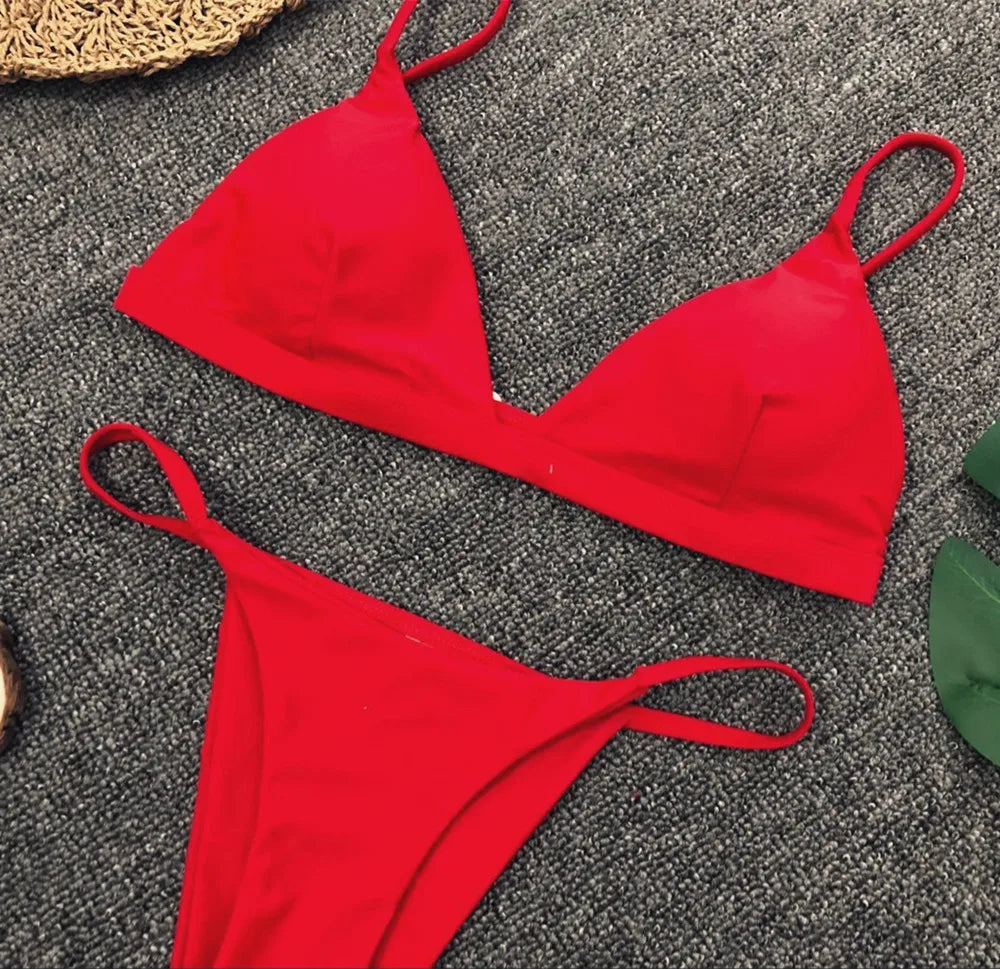 DEKA Women Sexy Solid Mini Micro Bikini Set Push-up padded Bra Thong Split Swimwear Female Bandage Bathing Suit Lacing Swimsuit
