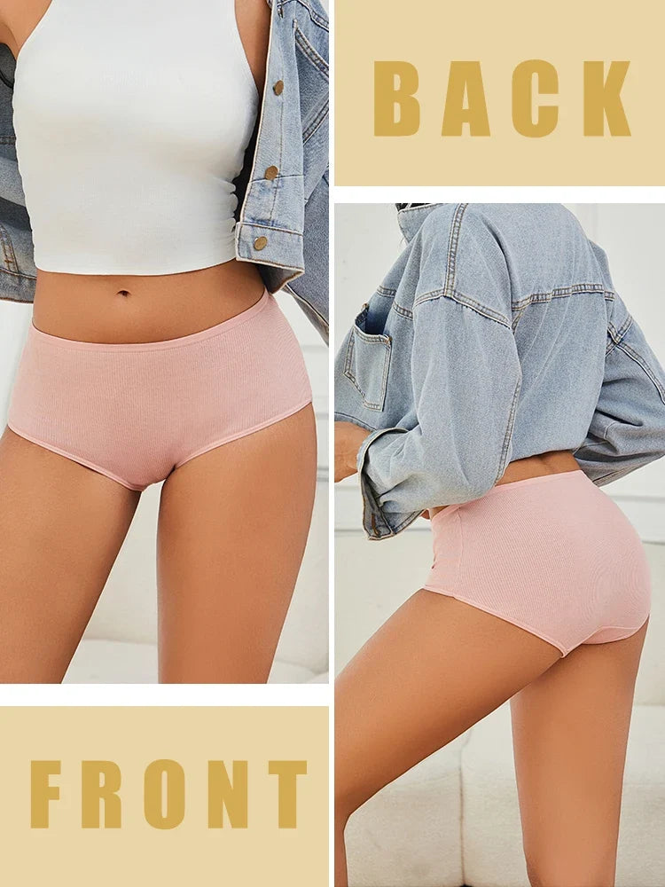 3Pcs women cotton High Waist underwear breathable Striped Panties Female Plus Size Solid Color Briefs comfortable Lingerie S-XXL
