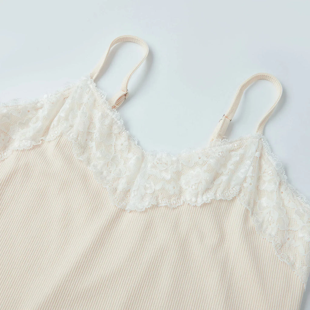 Women's Summer Solid Color Slim Fit Camisoles Spaghetti Strap Stylish Lace Trim Crop Tops