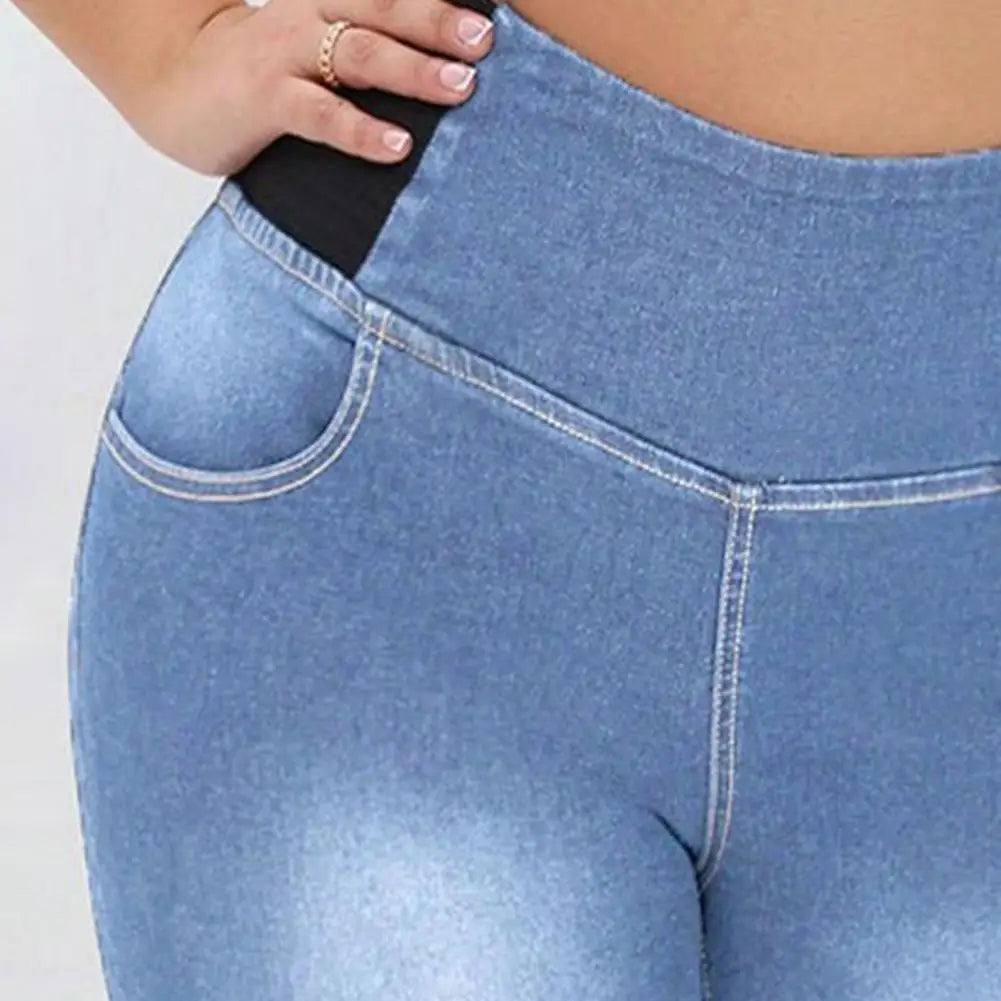 Women's Jean Shorts Casual High Waist Pull-On Stretchy Skinny Shorts With Pockets Soft Fabric Butt Lifting Denim Bottoms