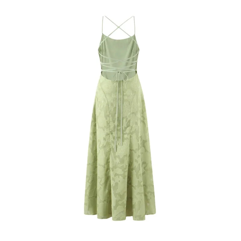New Style Sexy Slim-fit High-waisted Dress With Back Straps Jacquard Over-the-knee Long Dress For Women Pure Desire Dress AWPU