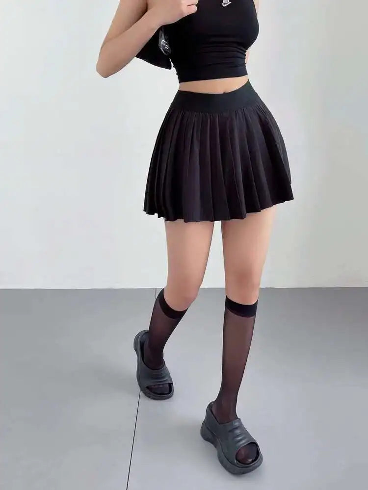 Preppy WOMENGAGA American Style Style High Waisted Slim Pleated Skirt For Women's Summer Ballet Skirt Fashion Women QI9Y