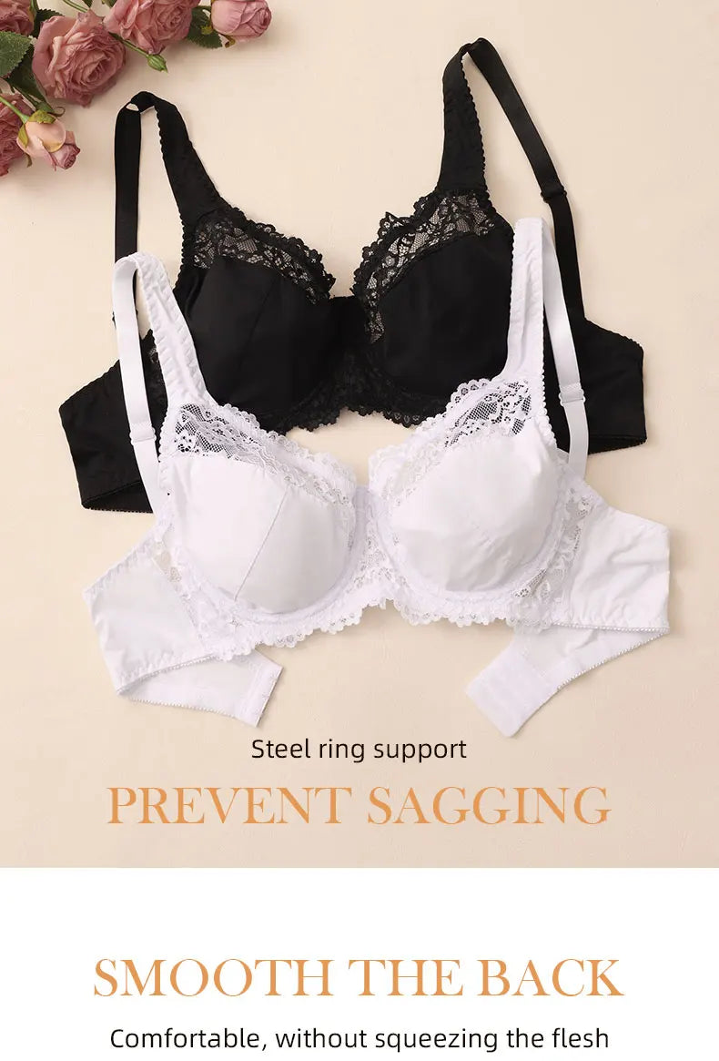 Elegant Womens Lace Bra Hollow Out Design Underwire Support Sexy Lingerie BH Tops Underwear  Plus Size A B C D E Cup