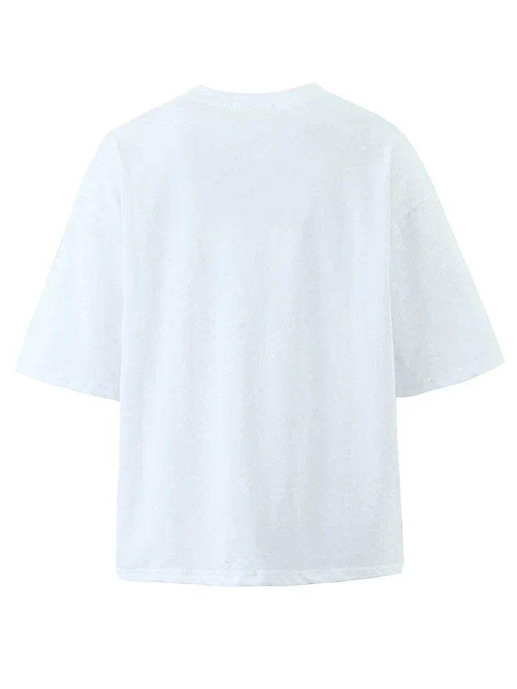 Foridol Papaya Print Fruit T-shirt Women Summer Loose Casual Shirts Blusa Half Sleeve White Spring Summer Shirt 2025 Blouse