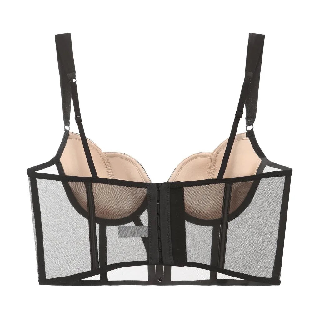 ja-dhāb / mu-thīr Kawaii Voom French Fishbone Bra Set Push up Bustier G-string Large Chest Slimming Anti-Sagging Lingerie Women