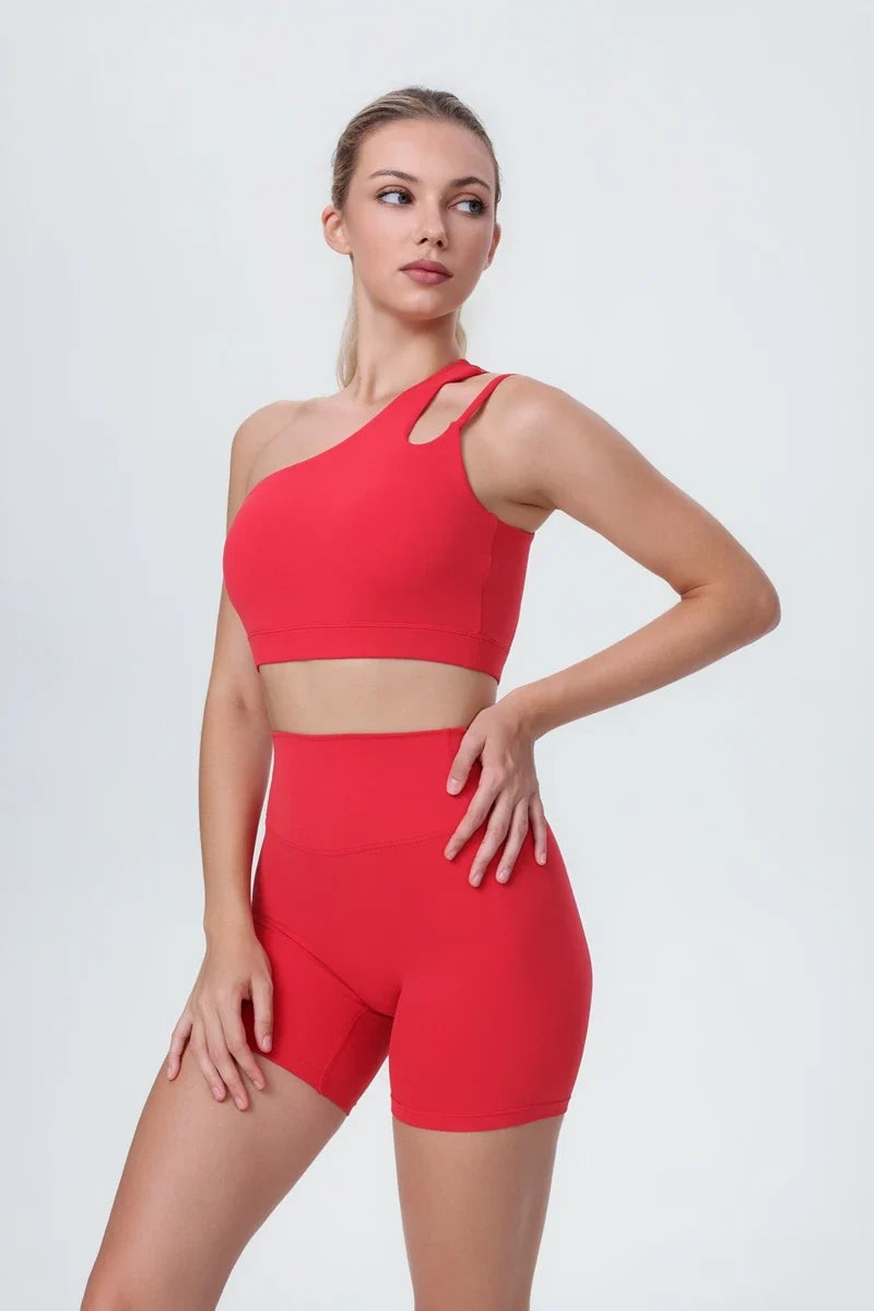 DIA FIT JOY Yoga Sports Bra Single Shoulder Irregular Strap Naked feel Sensation Beautiful Back Design Comfortable Breathable