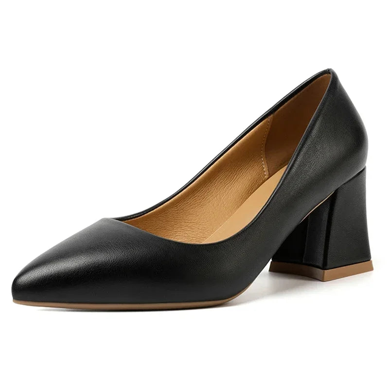 Zoki 2025 Thick Heels Basic Pumps for Women Solid Color Pointed Toe High Heel Office Shoes Woman Shallow Plus Size Pumps 35-42