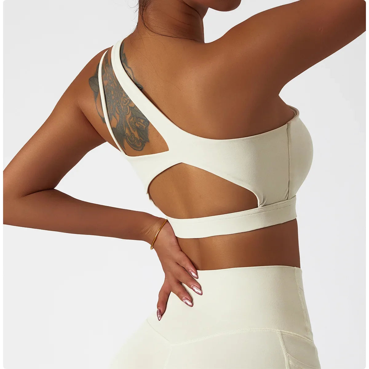 Comfort Single Strap Yoga Bra Chest Pad Running Sports Bra Gym Top Women Stretch Pull Up Underwear Women Vest Fitness Tank Top