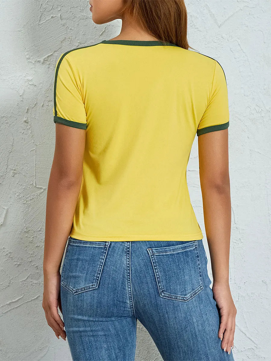 Summer Women's Casual T-shirt Short Sleeve Round Neck Slim Fit Cropped Tee Tops Shirts Streetwear