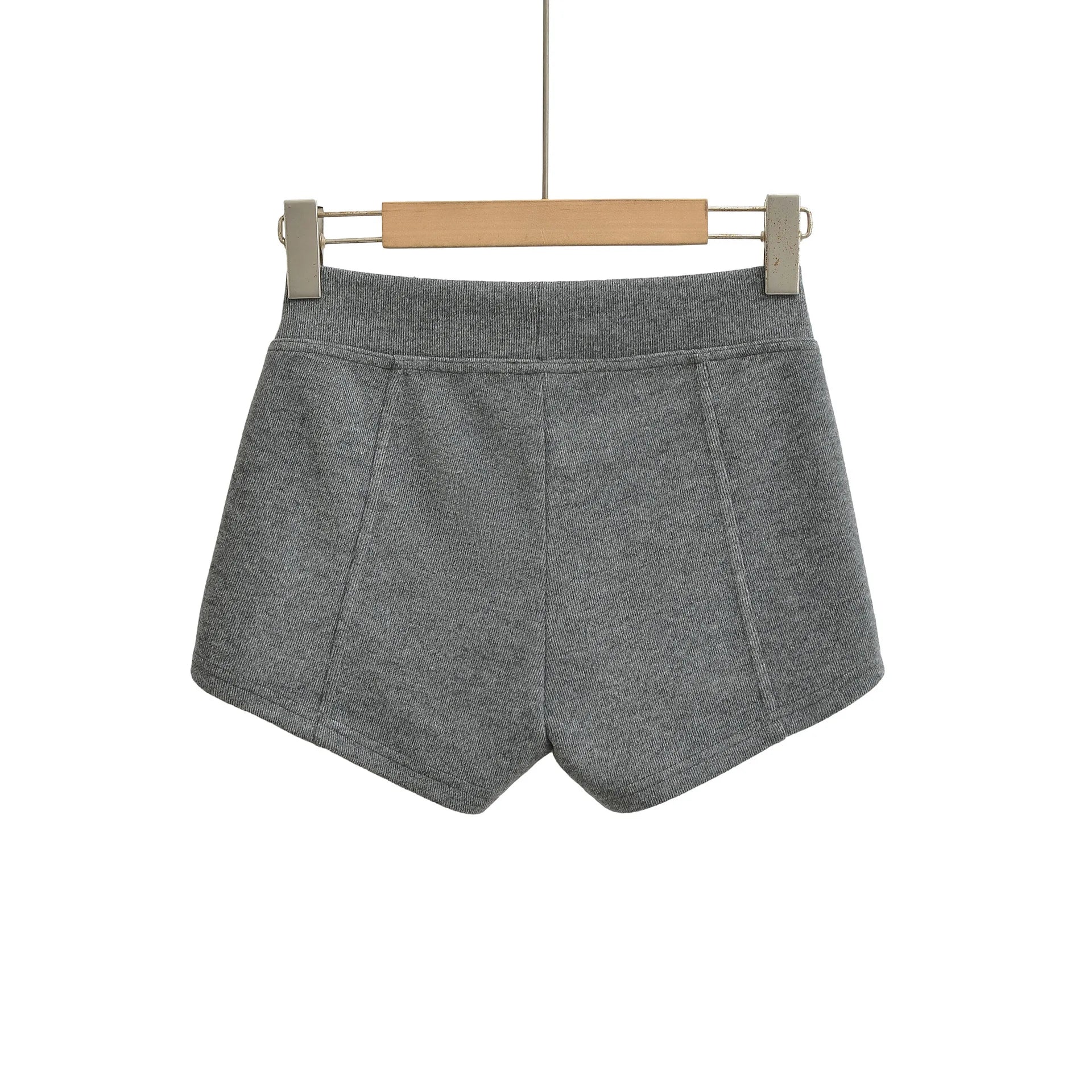 Gray Ribbed Knit Shorts For Women High Elastic Waist Soft Fabric Relaxed Fit Style For Casual Daily Stylish Under Shorts XK6F