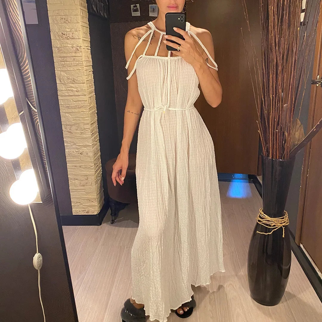5 Colors Hollow Out Backless Crochet Knitted Tunic Beach Cover Up Cover-ups Beach Dress Beach Wear Beachwear Female Women V5429