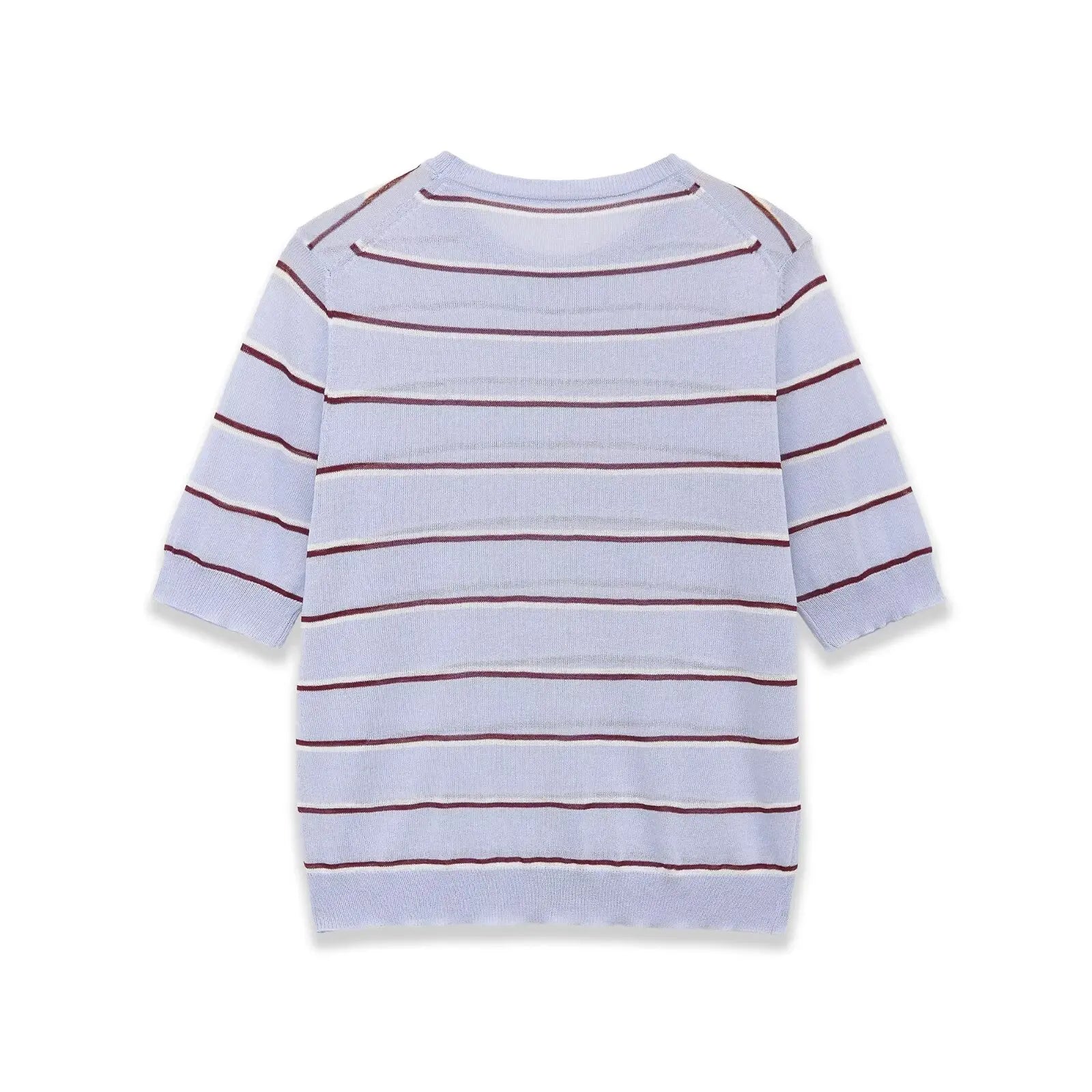 Fashion Short-sleeve Round-neck Striped Knit Top Light Blue With Knit Top Casual Sleeve Crew Neck For Women Daily Wear 0NSB