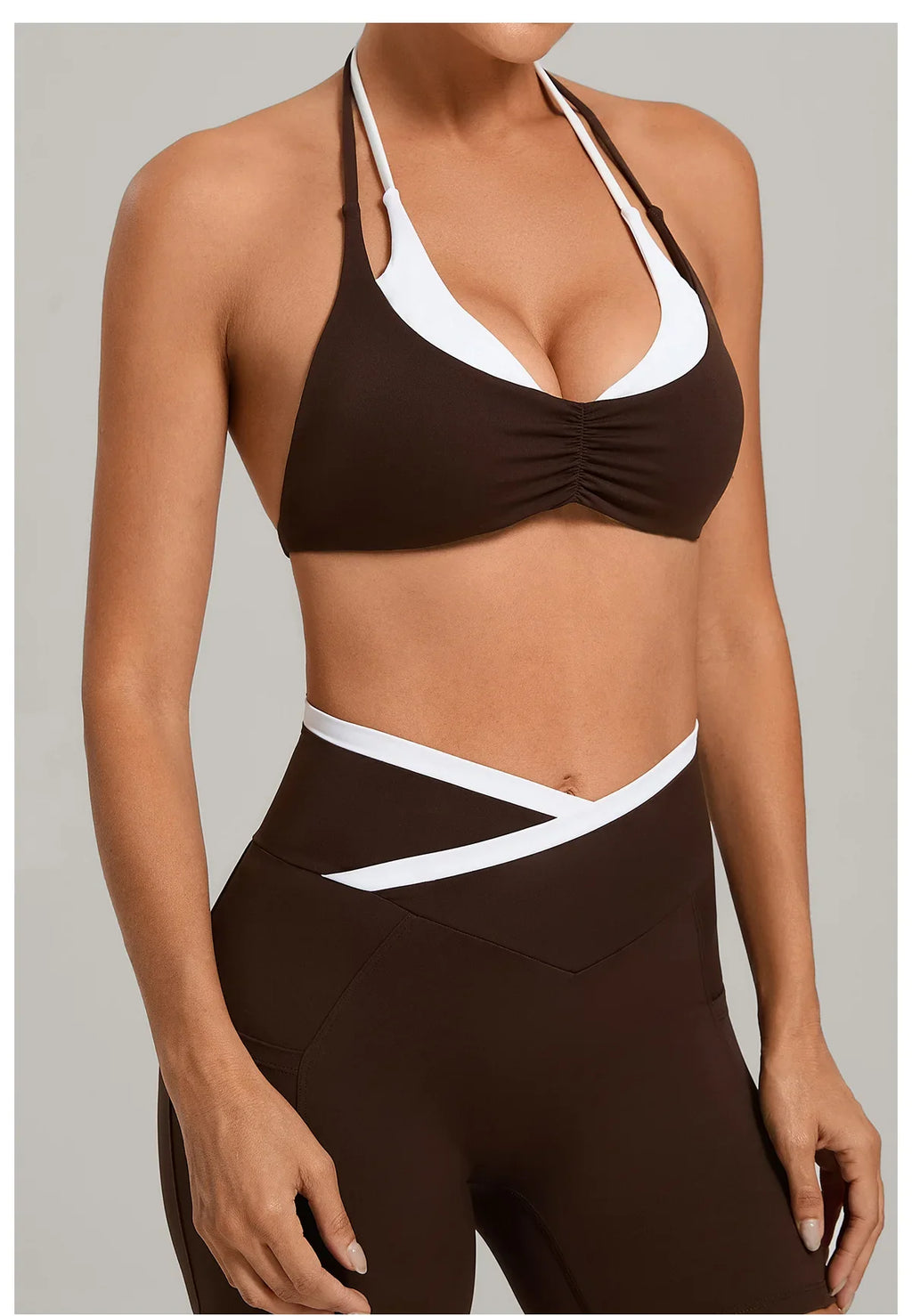 Women's Gym Workout Two-color Yoga Sports Bras Halter Neck Open Back Design Sports Tank Top Running Fitness Built-in Bra Cups