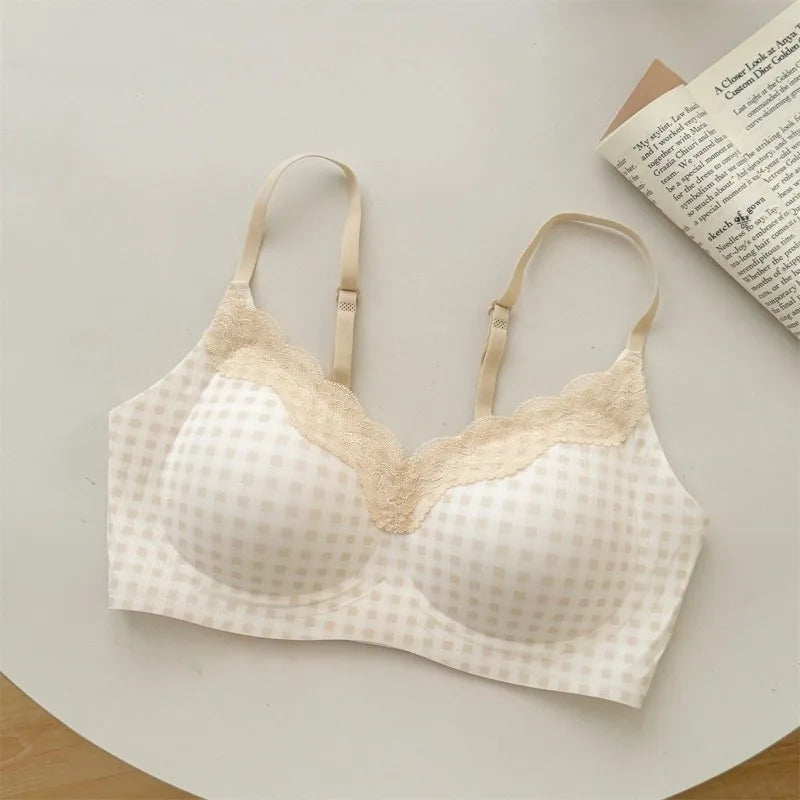 Elegant Summer Seamless Bra Small Breasts, Cooling Wireless Bralette Anti-Sagging, Breathable Comfort & Support Fixed Cup MOYISU