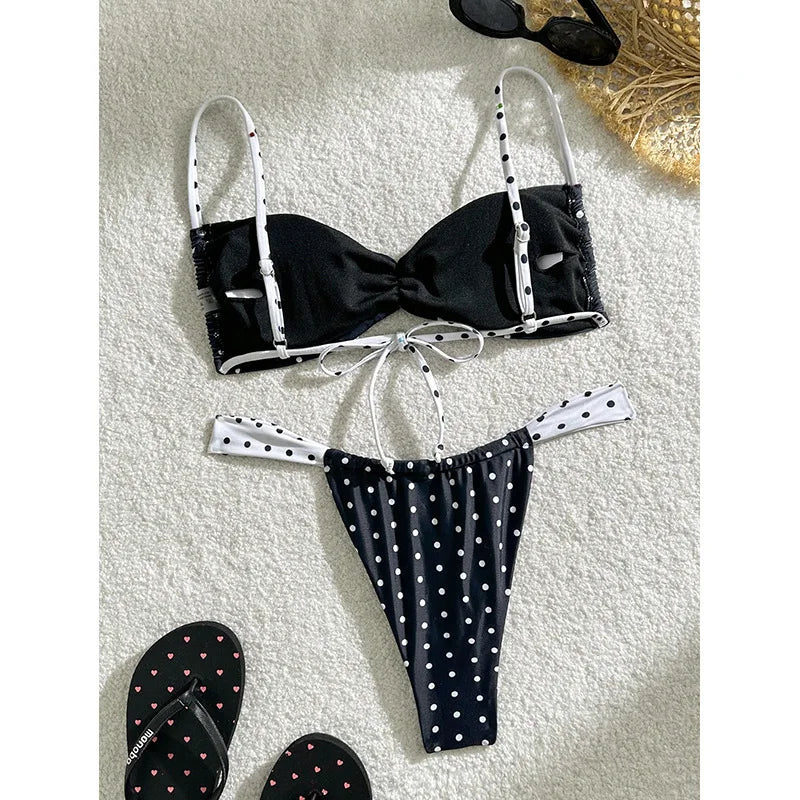 2026 Two Piece Separate Bikinis Set Women's Swimsuit Black Swimwear New Swimming Suit With Pad Push Up Bra Set Thong Bikini Suit