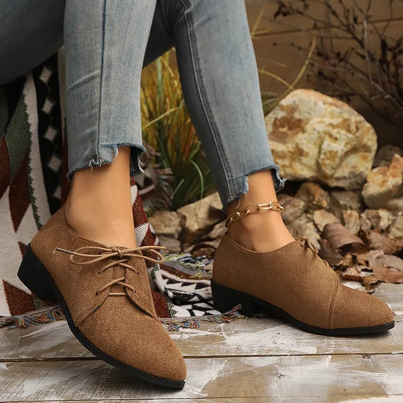 New Patchwork Loepord Pointed Toe Shoes for Women Retro Fax Suede Lacing Pumps Woman Shallow Square Heel Single Shoes Mujer