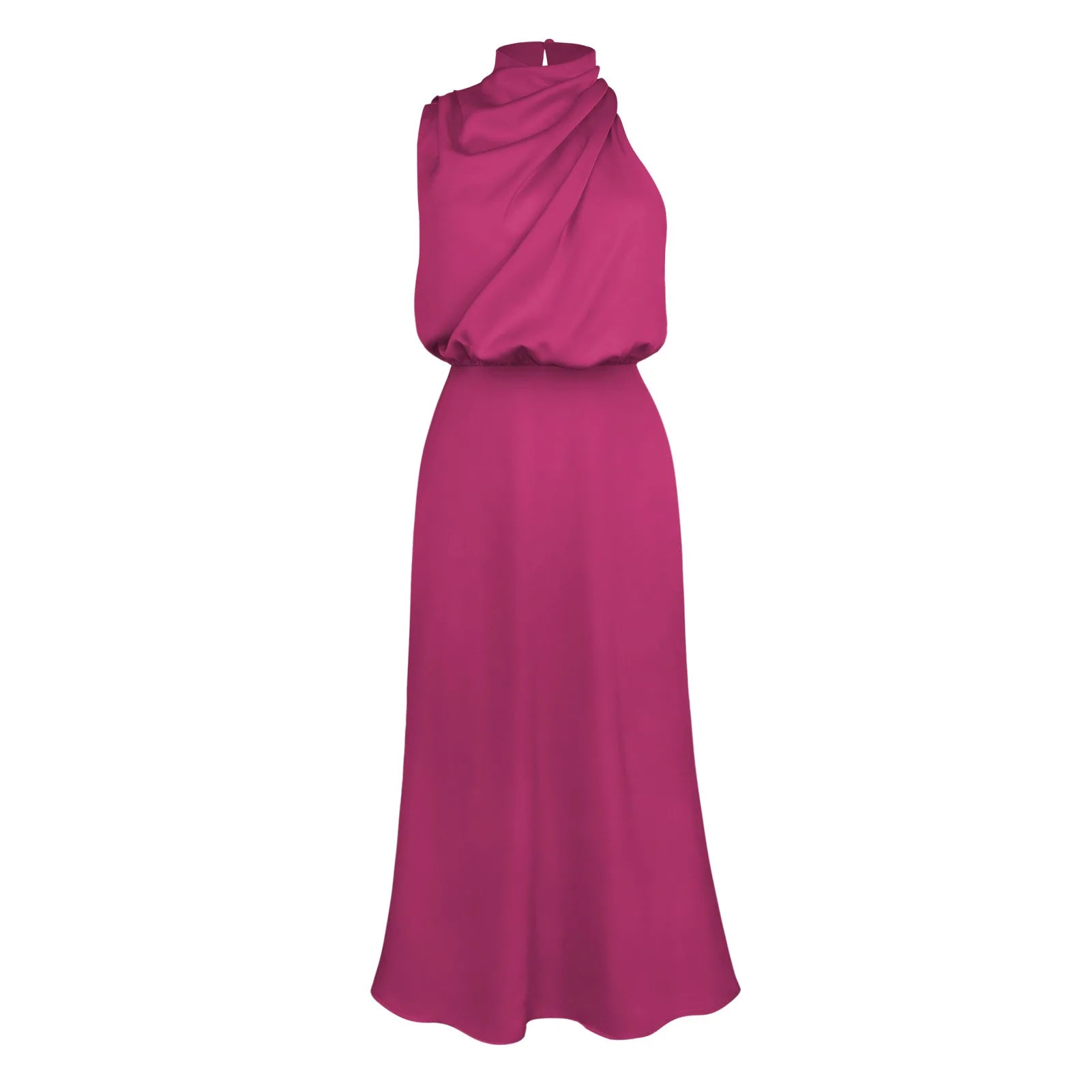 Foridol One Shoulder Turtleneck Tank Satin Women Party Dress Robe Zip Sleeveless Elegant Vintage Folds Women Clothing 2025