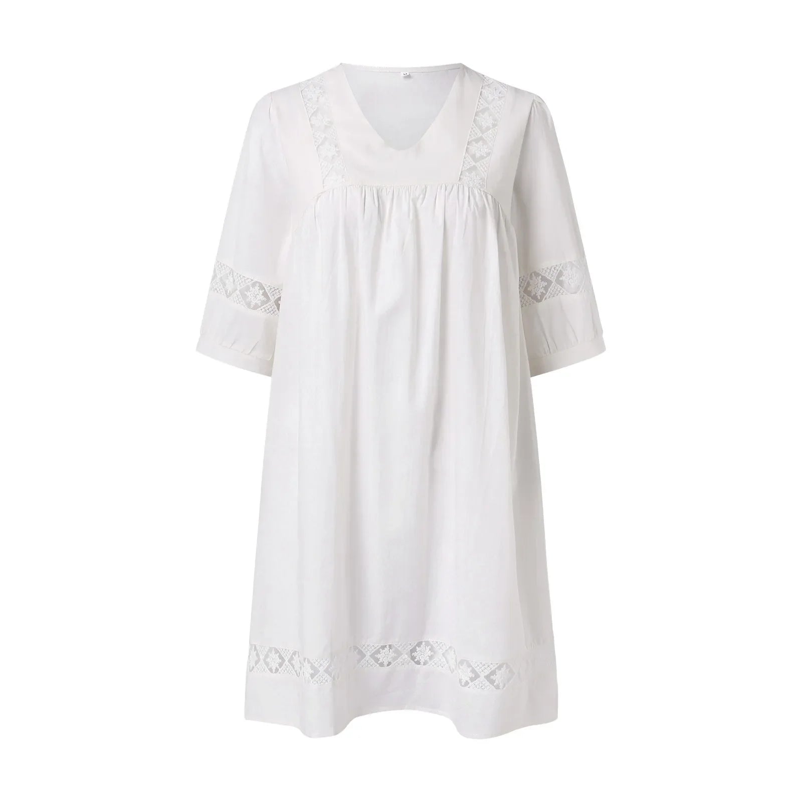 Boho Dress For Women Casual Summer Lace Dresses V Neck Short Sleeve Beach Sundress Swing Vestidos Fashion Slim Lace Plus Size