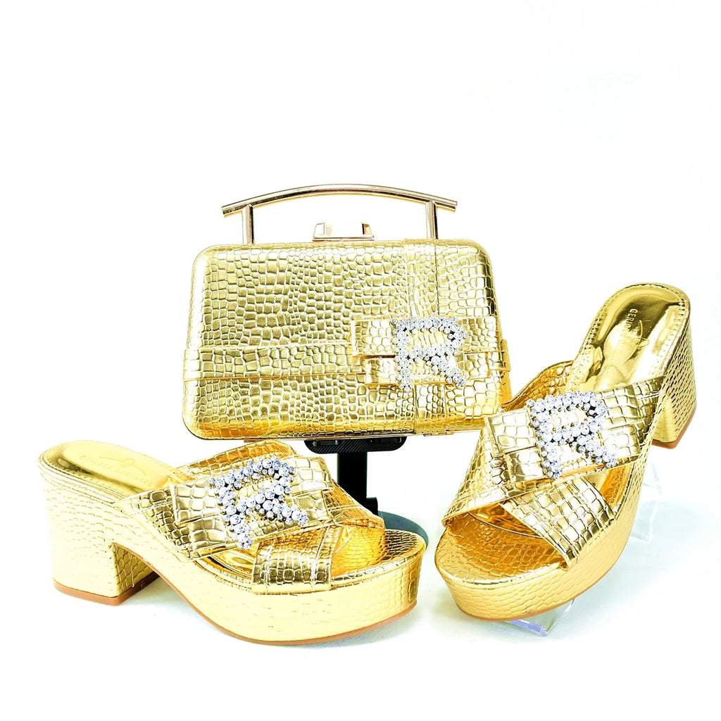 Doershow Charming Shoes And Bag Matching Set With GOLD Hot Selling Women Italian Shoes And Bag Set For Party Wedding!   HRT1-8