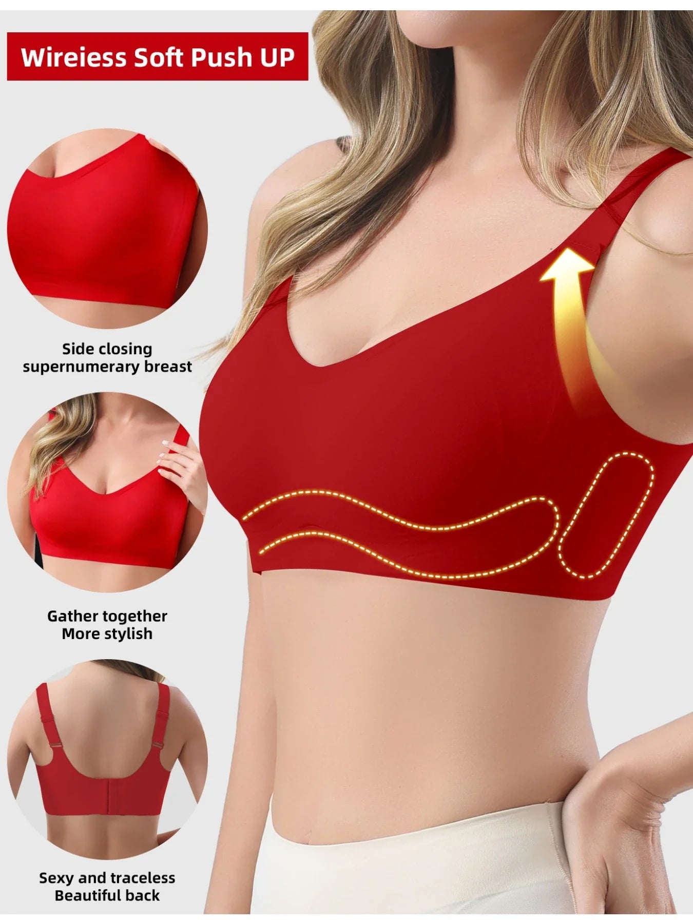 5 pcs of Color Women's Seamless Wireless Sports Bras - Soft Stretchy Push-Up Design with Removable Padding Everyday Basic Bras