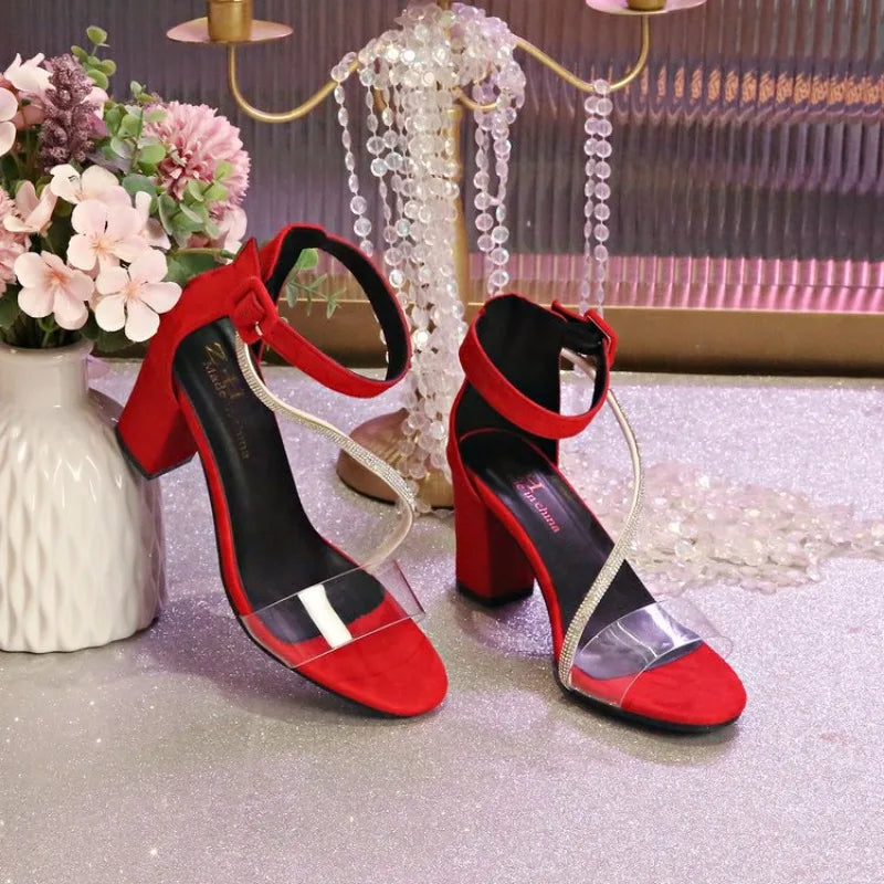 Woman Summer Open Toes Heel Shoes Thick Heels Sandals  Square Head Minimalist Design Fashionable and Versatile Large Size