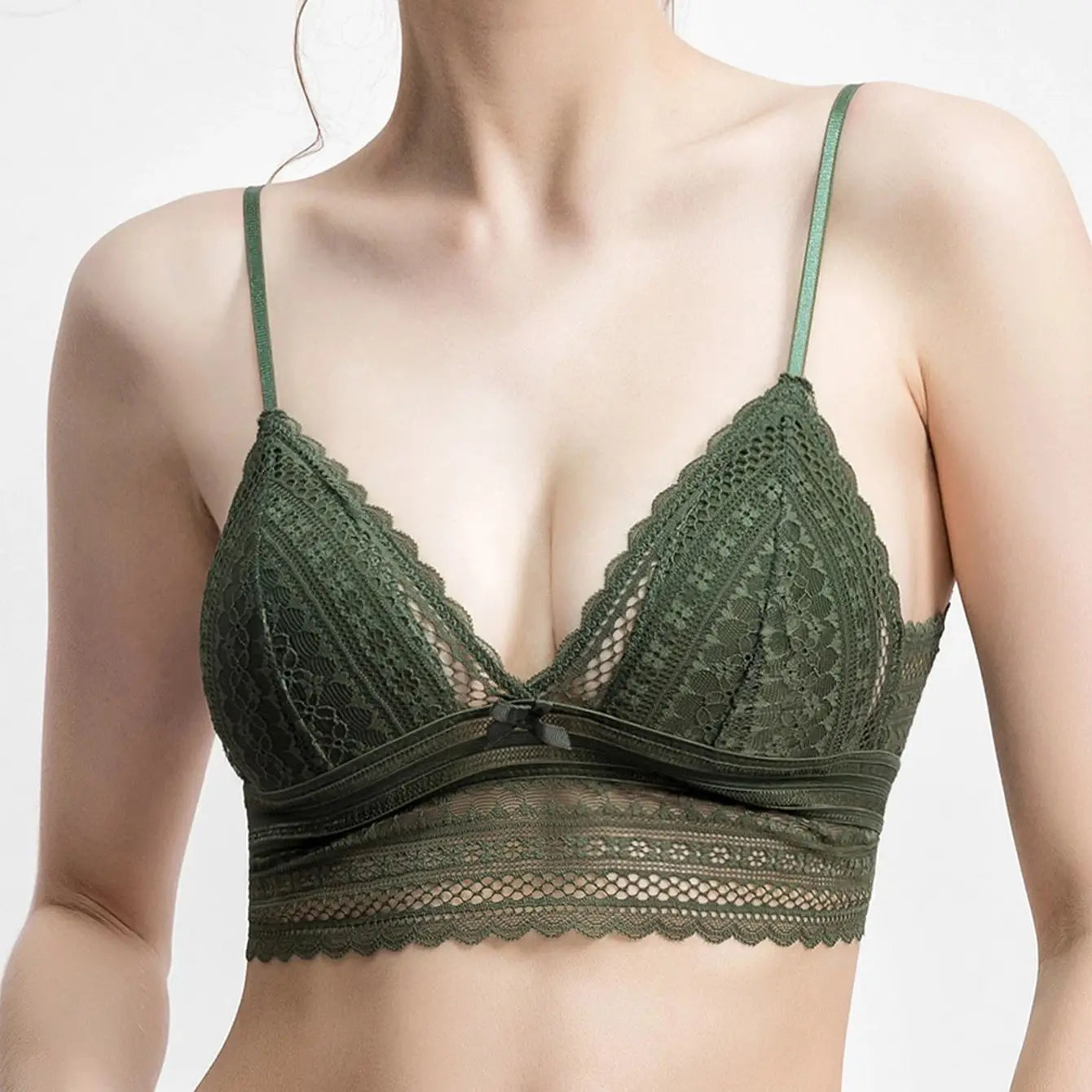 Low Back Bra for Women Deep V Low Cut Backless Bralette floral triangle wire free bralette French underwear