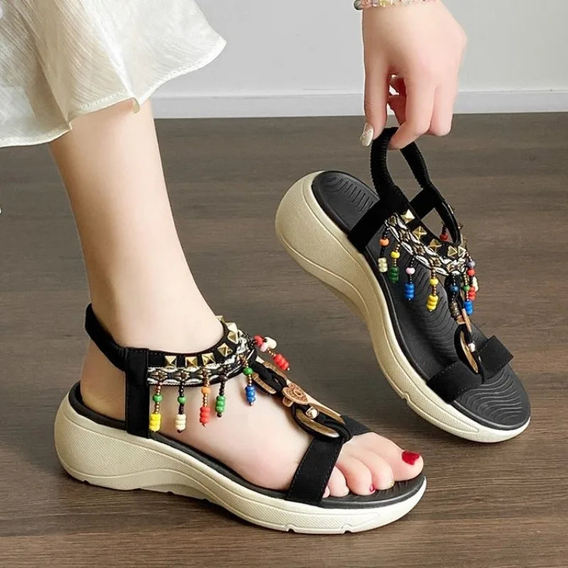 Women's Sandals  Summer Soft Bottom Anti Slip Sweet Tourism Vacation Beach Flat Shoes Women's Sandals