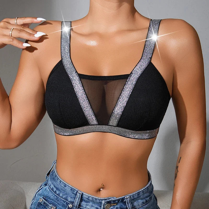 1pcs Fashion New Style Bras Silver Satin Women's Underwear Wire-Free Padless Bras Elegant Lady Bra Comfortable Sexy Lingerie