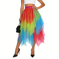 Women's Layered Rainbow Tulle Skirt Dance Tulle Tutu Skirt For Clubwear Carnival Party Skirts Fairy Asymmetrical Layered Faldas