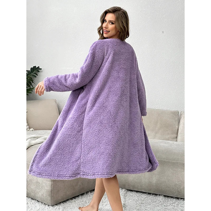 Autumn and winter flannel nightgown three-piece set European and American sexy pajamas home clothes warm and thickened