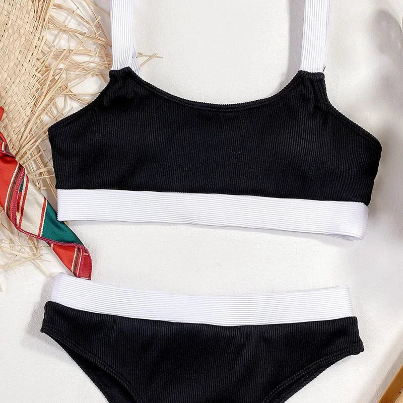 Sexy Splicing Ribbed Bikinis High Waist Bikini 2026 Female Swimsuit Women Swimwear Two-pieces Bikini Set Bathing Suit Swim Lady