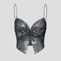 Toucheart Sexy Bow Knot Rhinestones Perspective Suspender Bra For Women Sexy Hottie Fishing Slit Lining Sleeveless Backless Bra