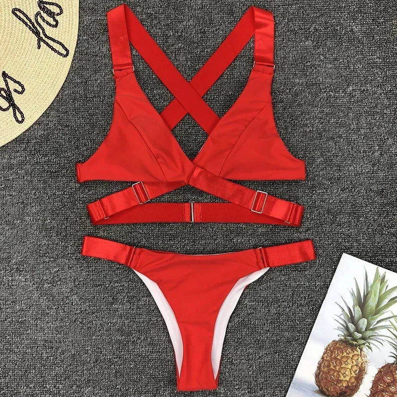 Sexy Adjustable Buckle Bandage Vevlet Bikini 2025 Women Swimsuit Female Bikinis Swimwear Two Pieces Bikini Set Bathing Suit Swim