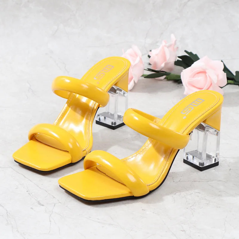 2025 Women's Shoes Summer Women Sandals Casual Shoe 8cm Heels Comfort Square Heel Slippers Footwear Female Crystal Thick Heels