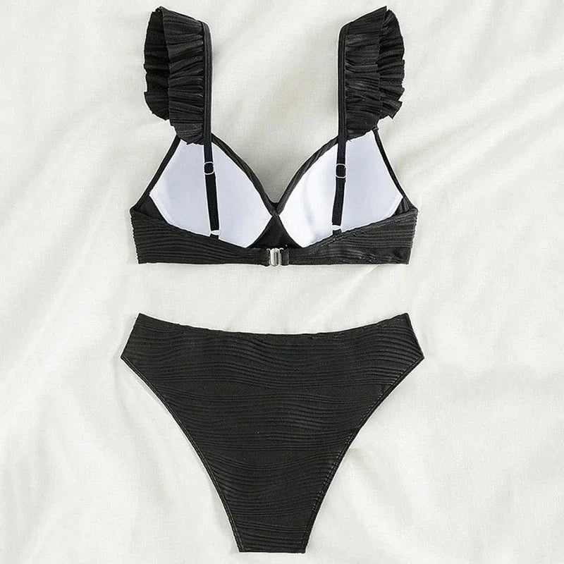 Bra Cup Bikinis 2025 Swimsuit Women Wrinkled Swimwear Two Pieces Bikini Set Push Up Female Beach Wear Pool Bather Swimming Suit