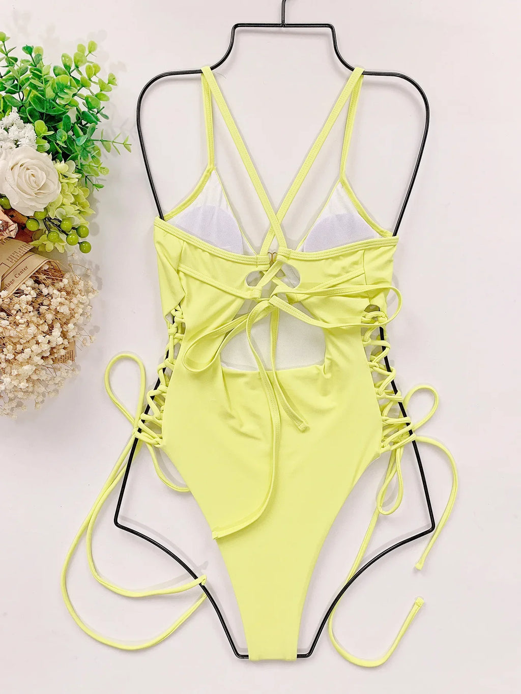 DEKA Underwire Swimwear Women Lace Up One Piece Swimsuit Bandage Female Backless Monokini Bather Bathing Suit Swim Lady