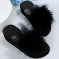 Faux Fur Wedges Slippers for Women Spring Autumn Fashion Crystal Detor Platform Slides Woman Slip On Open Toe Slippers Female