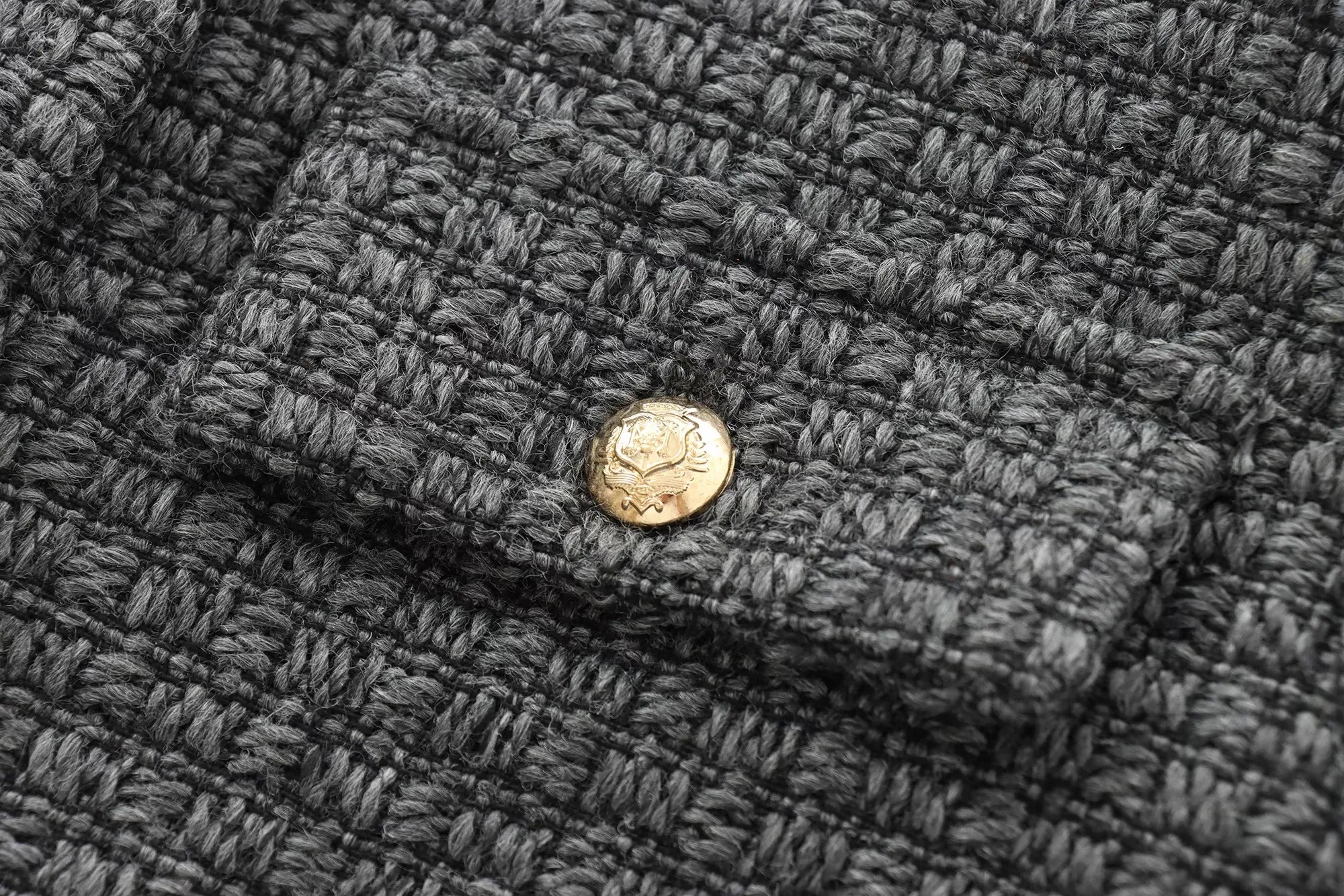 Foridol Tweed Knitted Dark Grey Blazer Coat Women Autumn Winter Gingham Short Coat Office Lady Vintage Buttons Veste