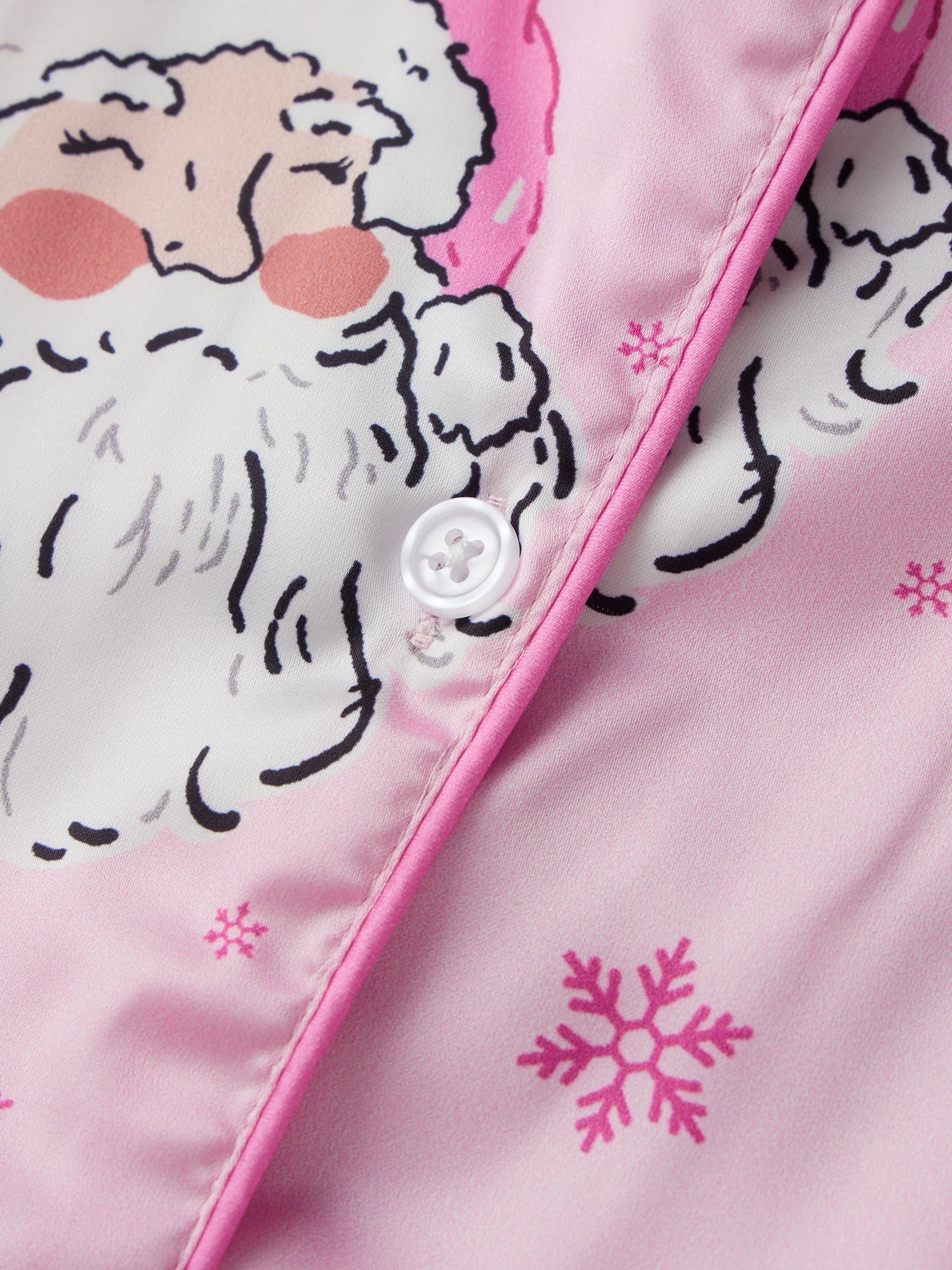 Women Satin Christmas Pajamas Sets Long Sleeve Santa Claus Print Tops with Elastic Waist Pants Two Pieces Sleepwear