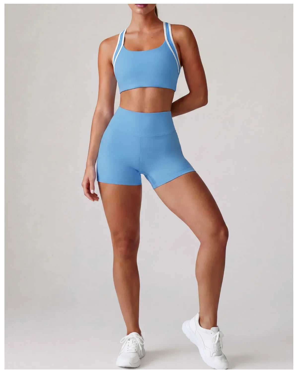 Summer 2 Pieces Yoga Sets Women Color Contrast Back I-shaped Shockproof Sports Bra High Waist Shorts Gym Fitness Suit Tracksuit