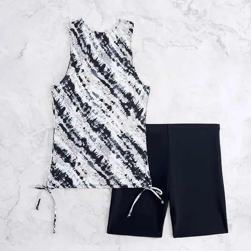 2026 Printed Tankini Set Two Pieces Swimsuit Women Drawstring Swimwear Female & Long knee Shorts Bathing Swimming Swim Suit