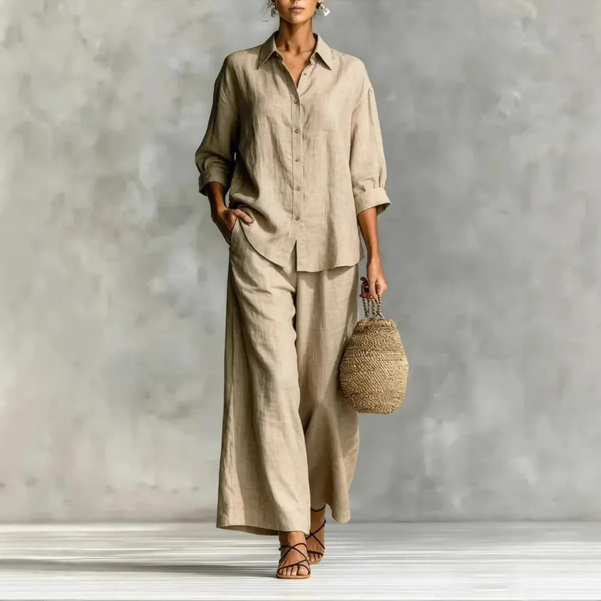 2026 spring and summer women's suit cotton and linen wide-leg pants suit