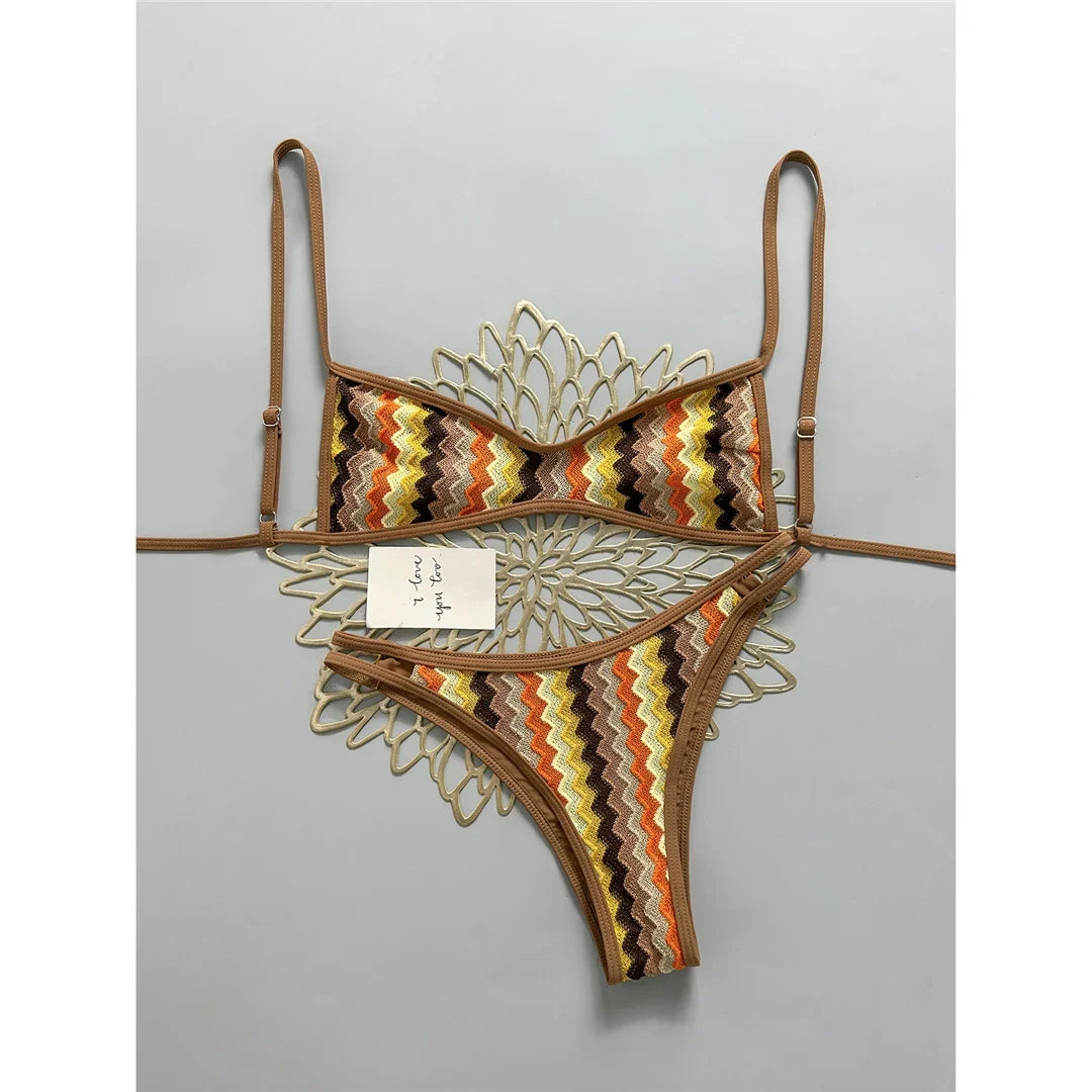 2026 Striped High Leg Cut Brazilian Bikini Female Swimsuit Women Swimwear Two-pieces Bikini set Bather Bathing Suit Swim V8216