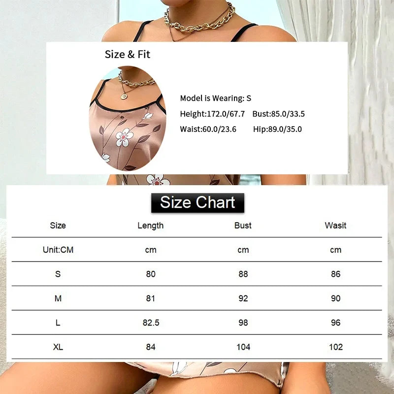 Women's Sleepwear Summer Floral Print Satin Nightgown Casual Sleeveless Backless Slip Night Dress Sexy Nightdress Home Clothes