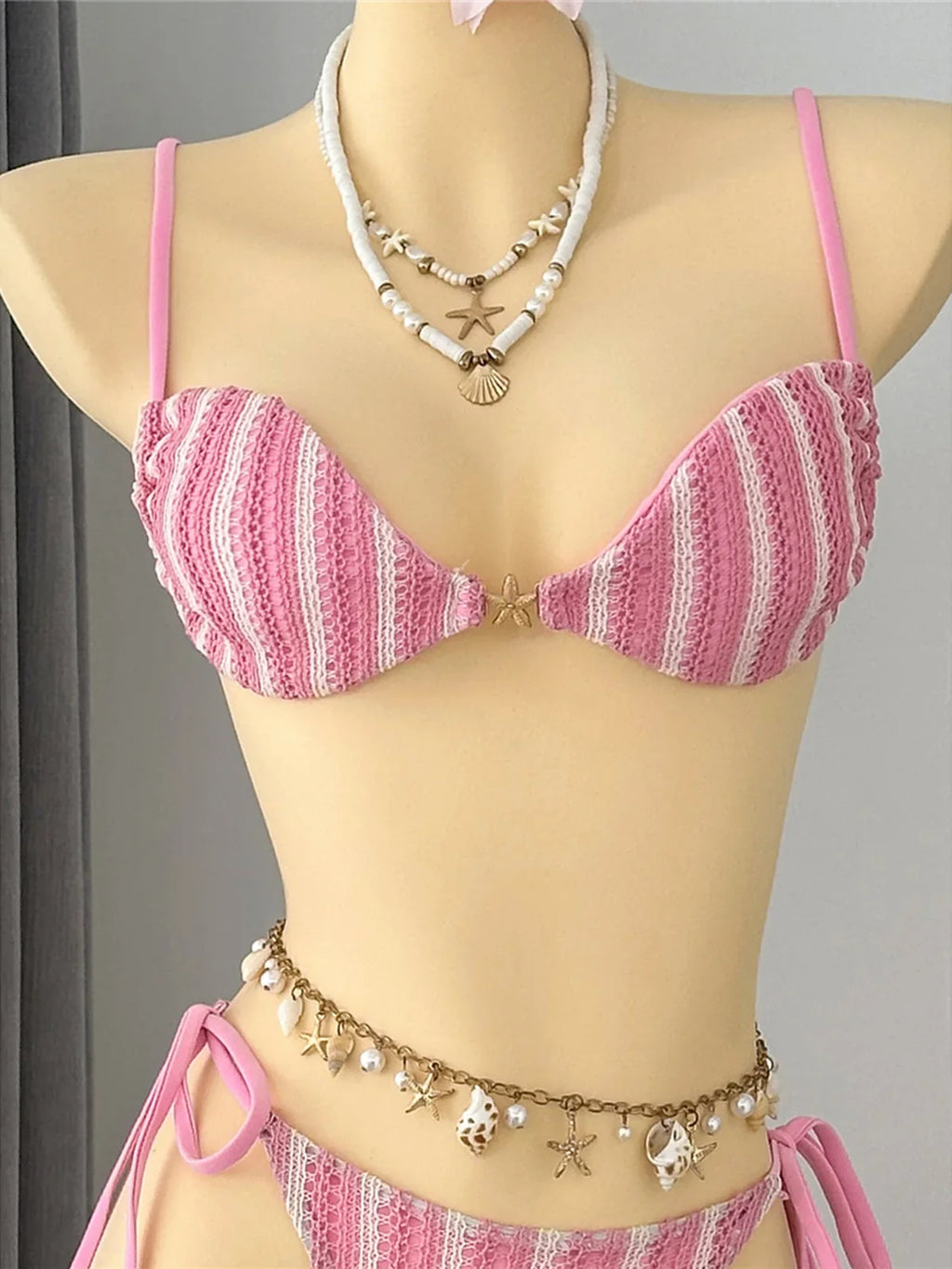 2026 New Striped Bikini Women Swimwear Female Swimsuit High Cut Leg Padded Bather Bathing Suit Swim Two-pieces Bikini set K8071