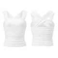 Women Square Neck White Tank Tops Ruched Design Sleeveless Solid Color Slim Fit Crop Tops Summer Vest Shirts