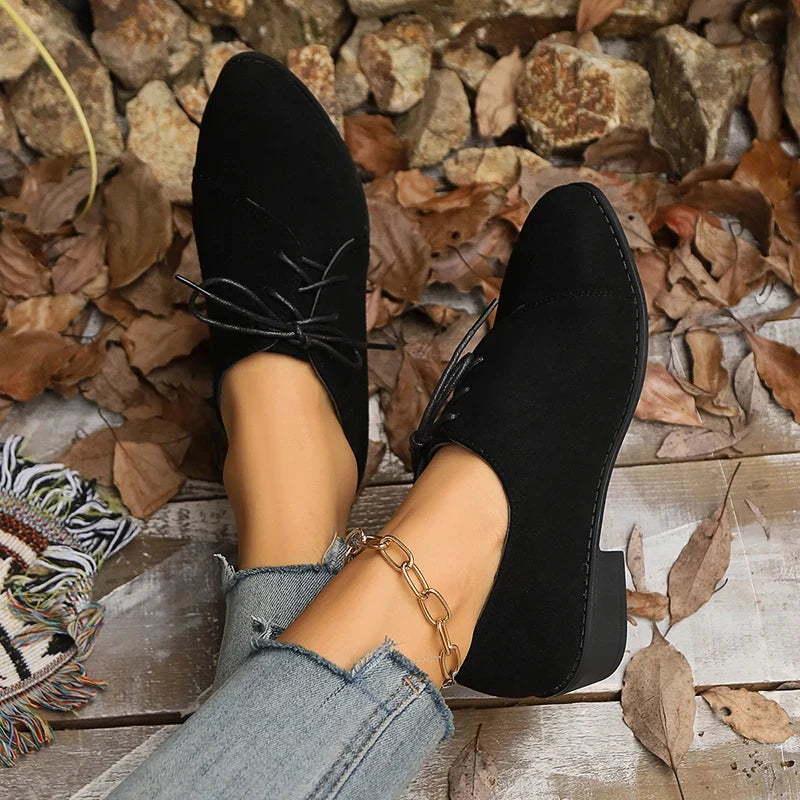New Patchwork Loepord Pointed Toe Shoes for Women Retro Fax Suede Lacing Pumps Woman Shallow Square Heel Single Shoes Mujer