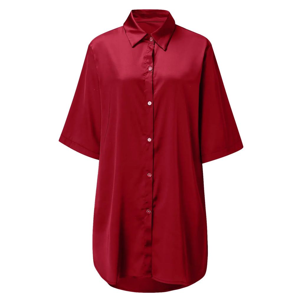 New Women's Solid Color Silky Comfortable Soft Pajamas Sexy Short Sleeve Nightshirt Smooth & Skin-Friendly Home Sleepwear Lounge