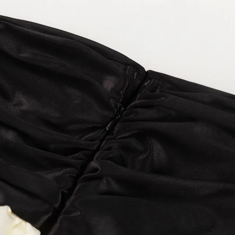 FDYOUI Sexy Flare Sleeve Super-short Zipper Tops+Pleated Skirts 2 Piece Set Women Patchwork Black Ball Gown Evening Party Dress